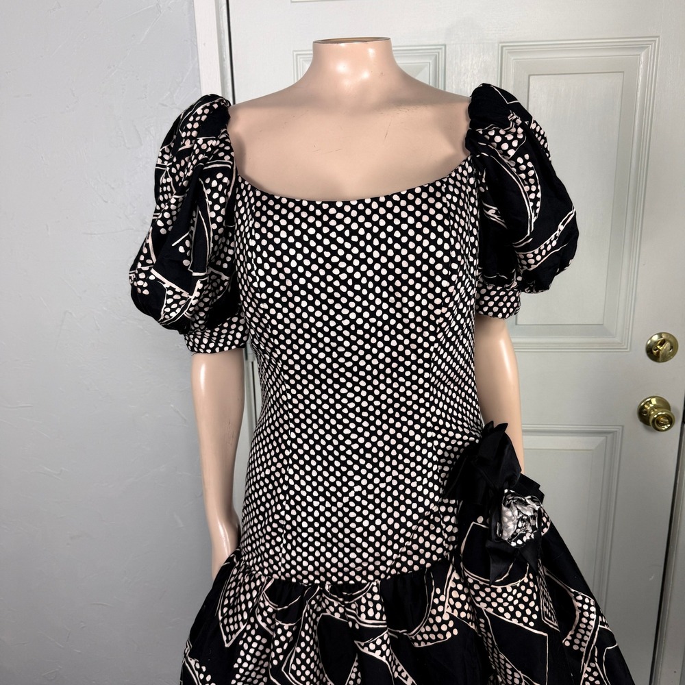 Vintage Victor Costa Neiman Marcus Women's Dress 8 Cotton Puff Sleeve Party F3-3 - Picture 2 of 9